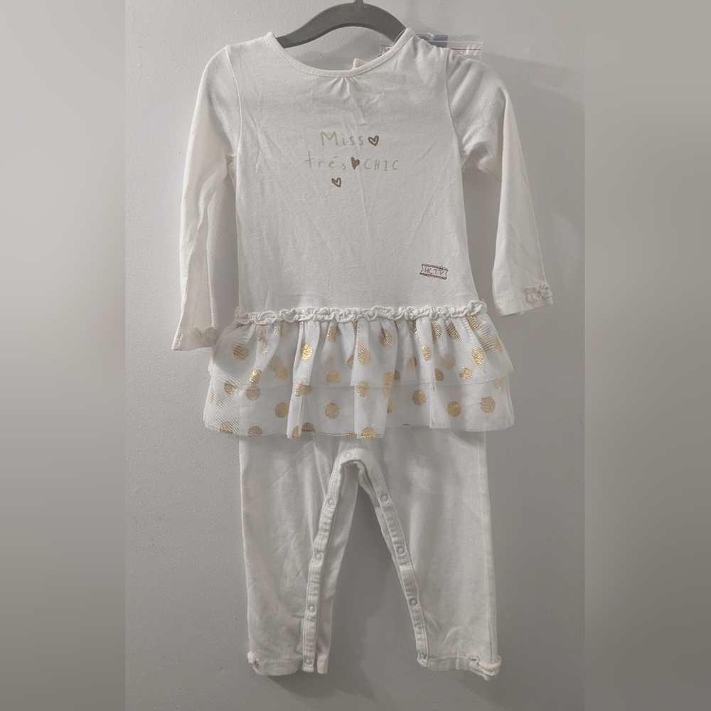 3pommes Chic Kids One Piece in White and Gold 9 M